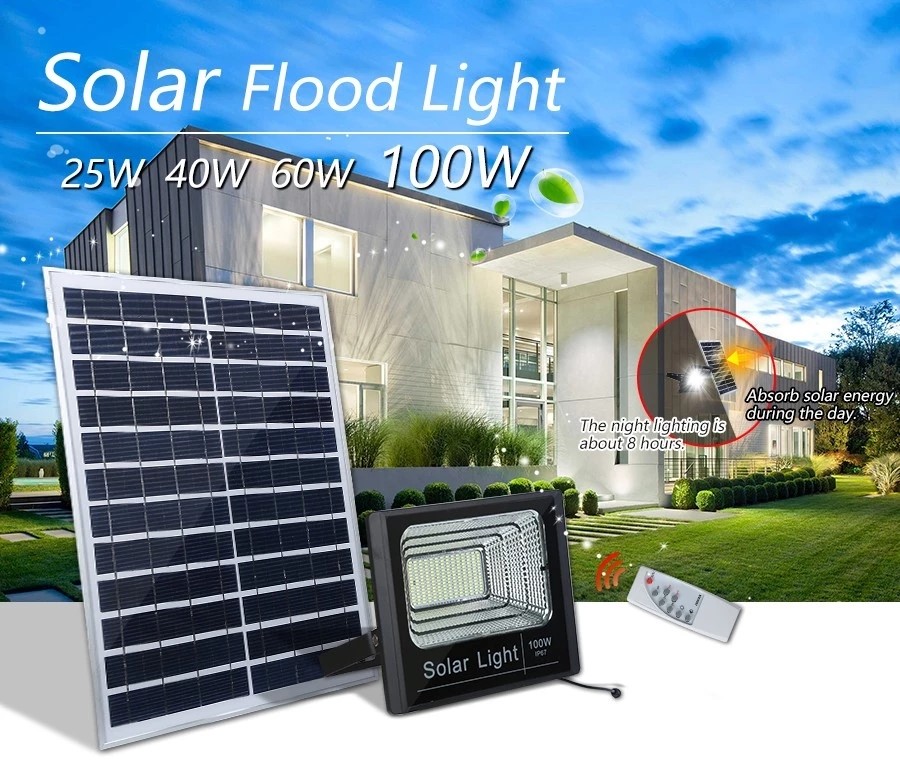 आईपी ​​67 25W 45W 65W 100W 120W 200W रिमोट कंट्रोल + लाइट सेंसर + टाइमर सौर एलईडी फ्लड लाइट