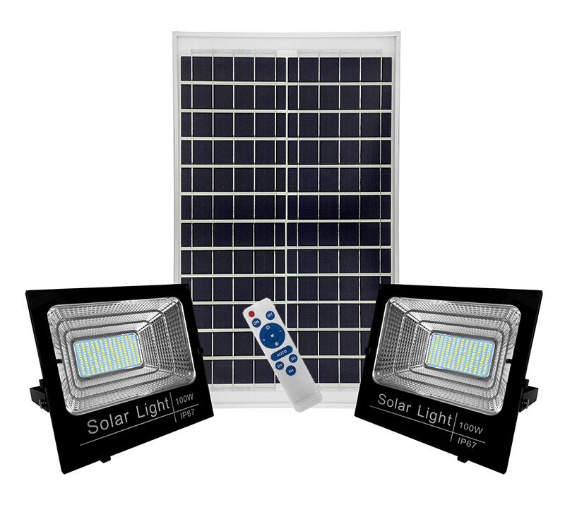 IP67 100lm/w Aluminum Alloy Remote-controlled timer switch 1 driving 2 solar flood light