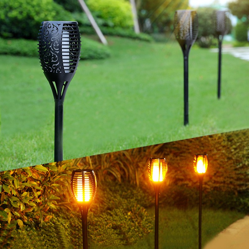 66LED Solar Powered Flickering Flame Wall Lamp Outdoor Light Garden Path E8L4 