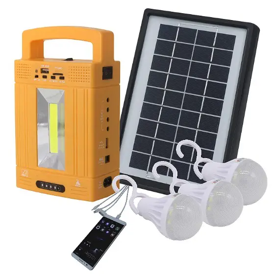 solar power light 10W Mini Solar Lighting system kits with radio FM and MP3 Mobile charger