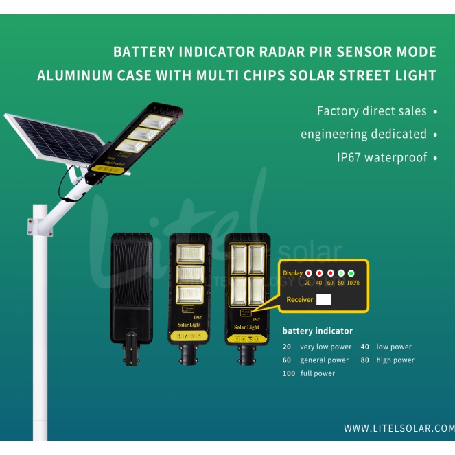 पीआईआर मोशन सेंसर स्प्लिट-टाइप सौर स्ट्रीट लाइट