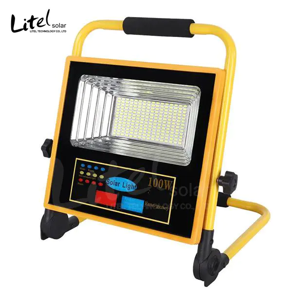 Portable Foldable Rechargeable Emergency all in one solar flood light with warning light and bluetooth speaker