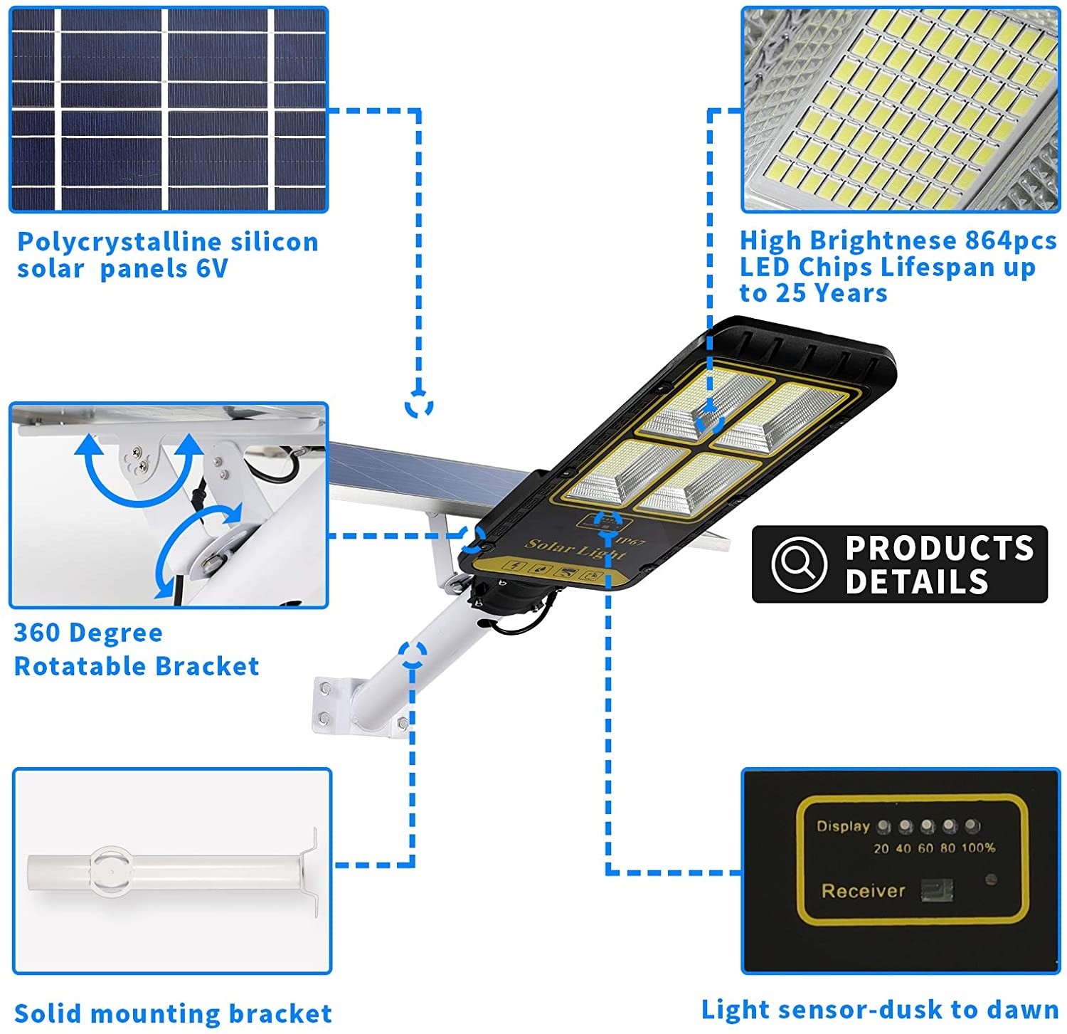 dim solar powered street lights residential energy-saving easy installation for workshop