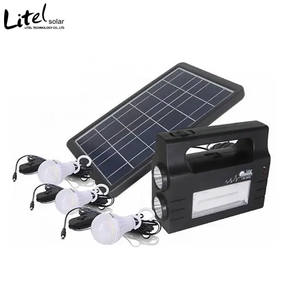Portable Power Station with Solar Panel and 3 LED Bulbs for Outdoors Camping Travel Emergency