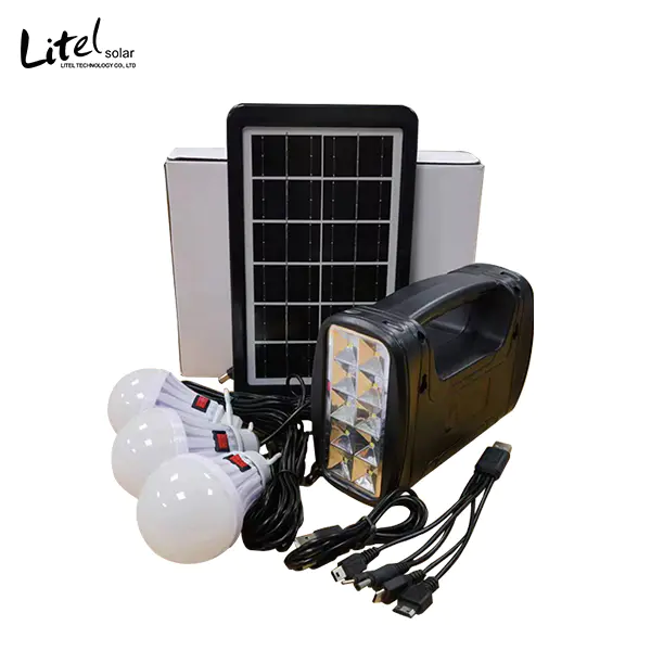solar lighting system with 3pcs LED Bulbs and solar panel, AC and DC charging available
