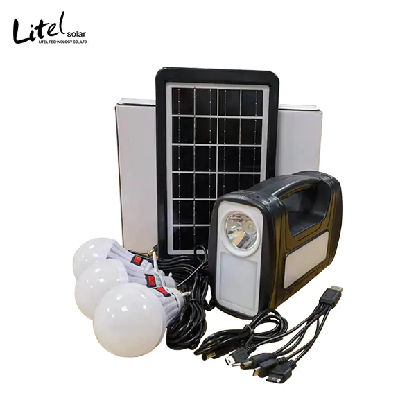 Portable DC Solar Lighting System with 3 Pcs Lighting Bulb and 5 In 1 USB Charging Cable