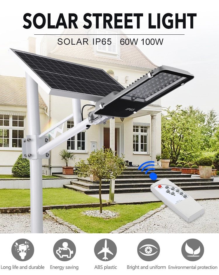 30w 40w 60w light sensor+remote control high brightness led solar project street light IP65-2
