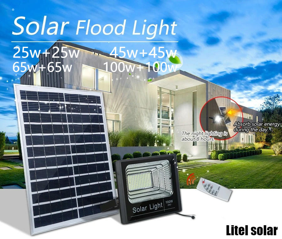 IP67 100lm/w Aluminum Alloy Remote-controlled timer switch 1 driving 2 solar flood light-3